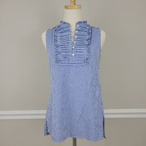 J Crew Blue Striped Ruffle Sleeveless Top Size 4